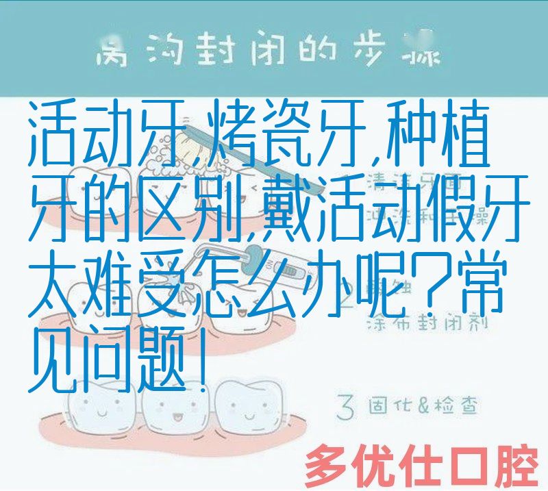 活动牙,烤瓷牙,种植牙的区别,戴活动假牙太难受怎么办呢？常见问题！(图1)